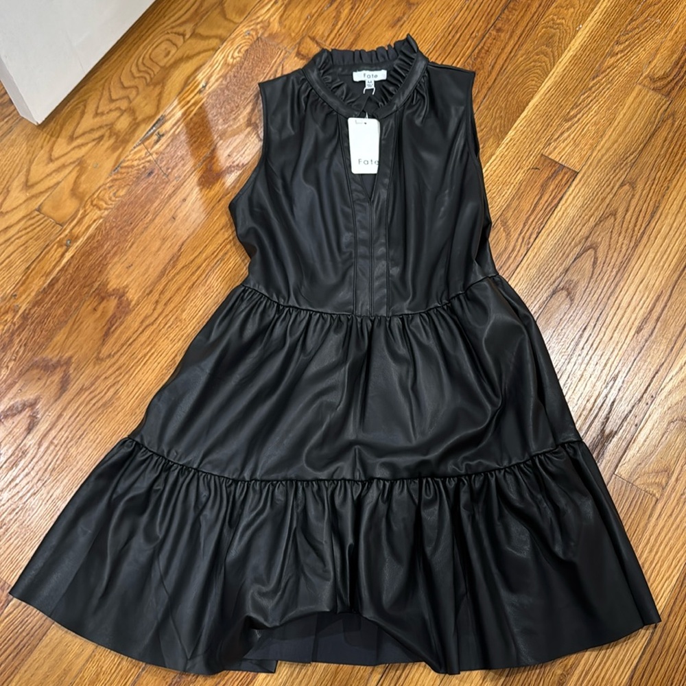 Faux leather sleeveless dress